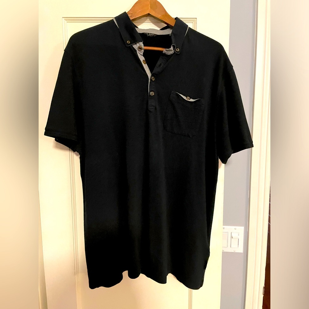 Ted Baker London Pair Polo Shirts Men Size 7 / XL Navy Blue & Grey  Plaid Collar